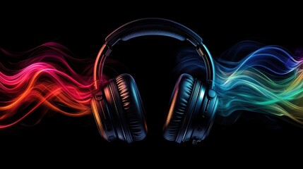 Headphones and Sound Waves:  A pair of black headphones stands in front of a colorful abstract background, symbolizing the power of music to transport us to another world.  