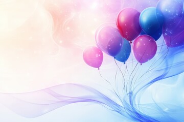 Colorful abstract background featuring balloons with flowing lines in blue and purple hues