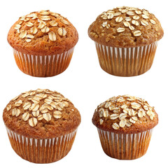 Baking bran muffin with oats topping a transparent background for healthy recipes
