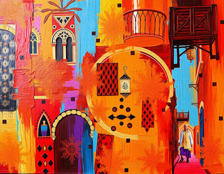 Marocan pattern to print on wall decorations, covers, fabrics, wallpapers. Oil paint.