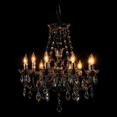 Elegant Vintage Chandelier Isolated Against Dark Background: A Timeless Classic Lamp with Candle and Glass Accents for Home D&Atilde;&copy;cor