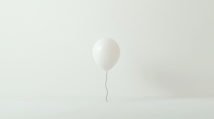 Minimalistic composition of a single white balloon floating against a light neutral background in a serene setting