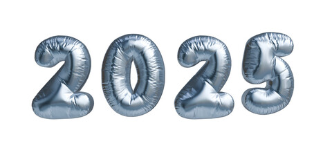 Blue Metallic Balloon 2025 3D illustration for New Year's Eve