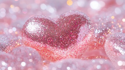 Obraz premium Sparkling pink glitter heart with bokeh effects for Valentine's Day and romantic celebrations