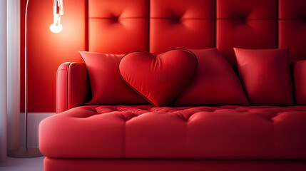 red sofa with heart