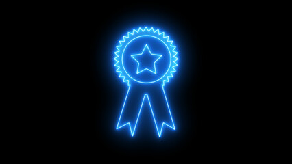 Glowing Blue color neon line Medal with star icon isolated on black background. National award, badge, ribbon. Vector illustration in neon style for banners, congratulation