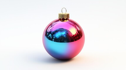 Colorful Christmas Ornament with Reflective Surface in Vibrant Shades of Pink and Blue