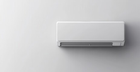 White air conditioner mounted on a light gray wall with a minimal design..