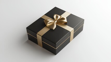 Obraz premium Elegant Black Gift Box with Golden Bow on Light Background for Celebrations and Special Occasions