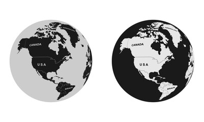 american continent on a globe, vector illustration isolated on alpha channel background.