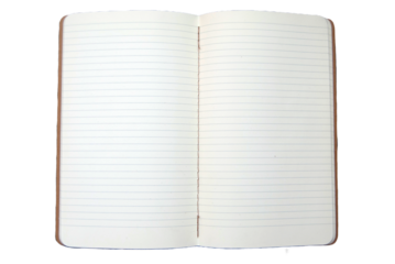 An open blank notebook isolated on white background.  Notebook lined pages.	
