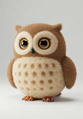 Fototapeta premium Adorable Fluffy Owl Cute Cartoon Bird Baby Animal 3D Render