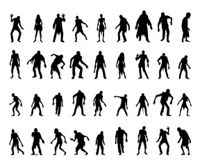 Fototapeta premium Halloween Zombies silhouette vector art set isolated on white background