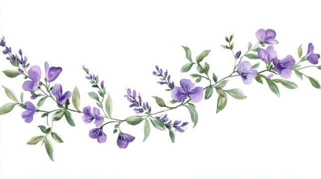 delicate watercolor french lavender floral border design romantic purple flowers and green leaves arrangement for wedding stationery