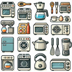 Kitchen Appliances Icon Set illustration
