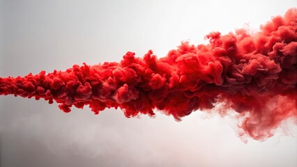 Fototapeta premium Thick, red smoke billows across a white background in this AI-generated abstract, digitally-crafted image.