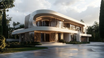 Fototapeta premium Beautiful high-definition image of a modern house with luxurious design elements