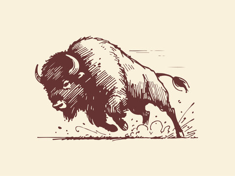 American Bison Hand Drawn Illustration Sketch Vector Isolated