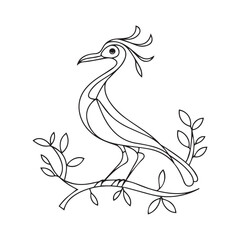 Beautiful bird sit in tree brunch colouring page