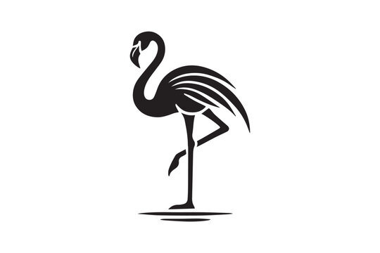 simple black an white flamingo  vector silhouette isolated on a white background