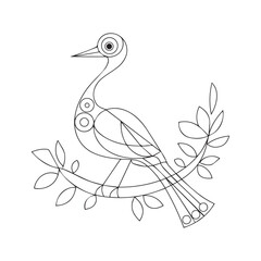 Obraz premium Beautiful bird sit in tree brunch colouring page