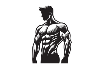 simple black an white a body builder man vector silhouette isolated on a white background