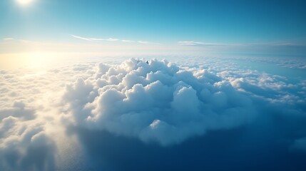 Aerial view of fluffy cloudscape at sunrise.