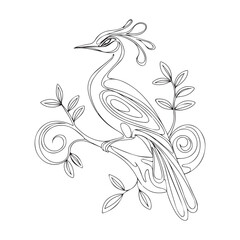 Beautiful bird sit in tree brunch colouring page