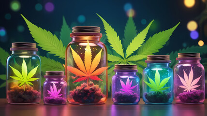 Cannabis Collection: Vibrant Jars of Marijuana Buds 