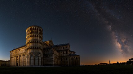 Cathedral illuminated by night sky, Milky Way visible.