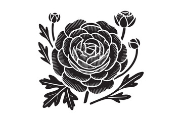 simple black an white ranunculus flower vector silhouette isolated on a white background