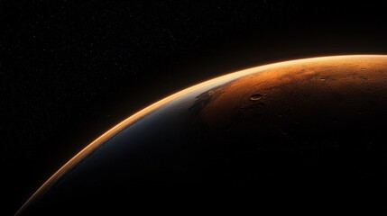 Fototapeta premium Martian sunrise, planet's curve, space exploration.