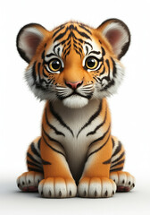 Fototapeta premium Adorable Baby Tiger Cub Cute Wildlife Animal Sitting Pose