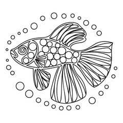 Obraz premium Betta fish coloring page for a children's book with colorful examples. Image in vector format. great coloring activity for children and toddlers