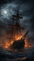 Obraz premium ship at sunset