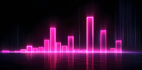 Fototapeta premium Glowing Neon Bar Chart on Dark Background – Futuristic Growth and Data Visualization Concept