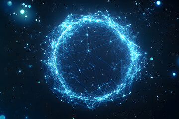 Obraz premium Glowing Digital Bitcoin Symbol with Futuristic Blue Lights – Cryptocurrency and Blockchain Concept