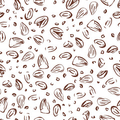 Pistachios Hand Drawn Line Work Vector Seamless Pattern