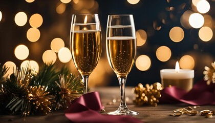 Two Glasses of Champagne Toasting New Year