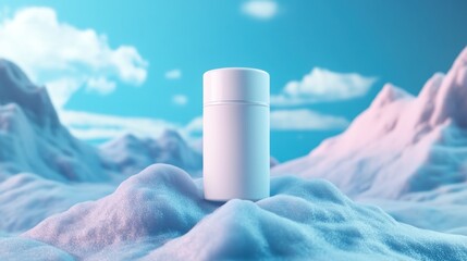 This self-care deodorant tube floats in the air, the active blur effect of the air view adds a touch of modernity and minimalist aesthetics