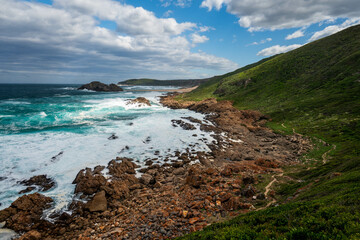 A rocky and majestic coastline at Robberg nature reserve along the Garden route, Plettenberg Bay, Western Cape province, South Africa, Africa