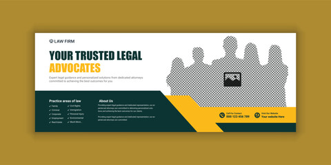 Law firm services social media banner design or law consulting Facebook cover design template and Flat Law firm advertising web banner layout