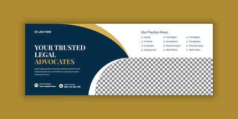 Law firm services social media banner design or law consulting Facebook cover design template and Flat Law firm advertising web banner layout