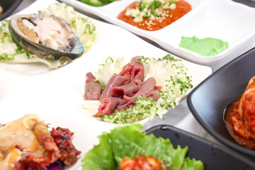 Korean food. Spoon Worm sashimi