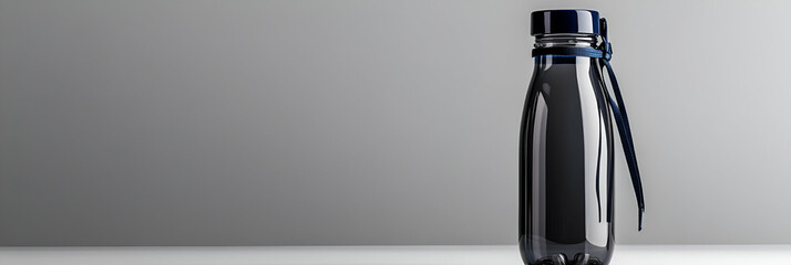 Sleek Dark Water Bottle with Carry Strap: Hydration accessory designed for portability and style, perfect for active lifestyles.