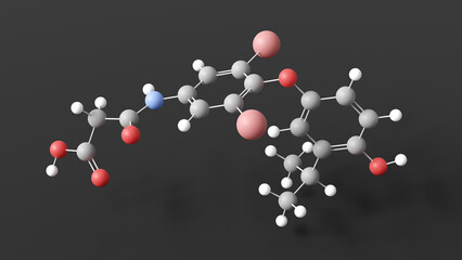 eprotirome molecule 3d, molecular structure, ball and stick model, structural chemical formula thyroid hormone analog