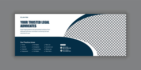 Law firm services social media banner design or law consulting Facebook cover design template and Flat Law firm advertising web banner layout