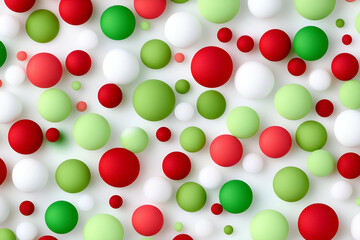 Festive Abstract Background, Red, Green, and White Spheres Scattered Joyfully