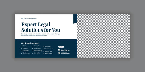 Law firm services social media banner design or law consulting Facebook cover design template and Flat Law firm advertising web banner layout