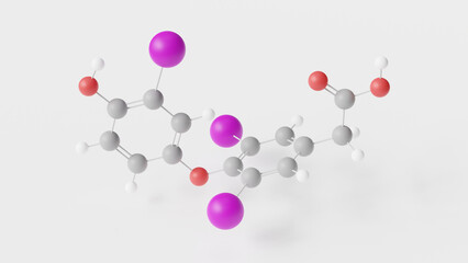 tiratricol molecule 3d, molecular structure, ball and stick model, structural chemical formula thyroid hormone analog